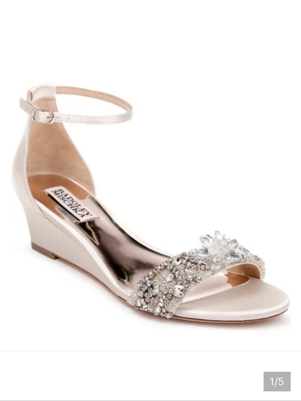 Badgley Mischka Fiery Embellished Wedge Sandals Size 8 Champagne Bridal Wedding